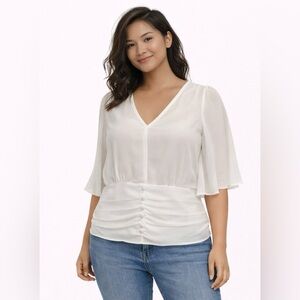 🌹New! NY & Co Semi Sheer White Chiffon Blouse